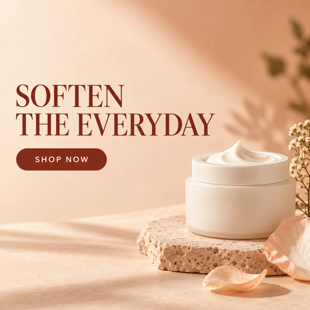 Skincare advertising concept with headline and call to action