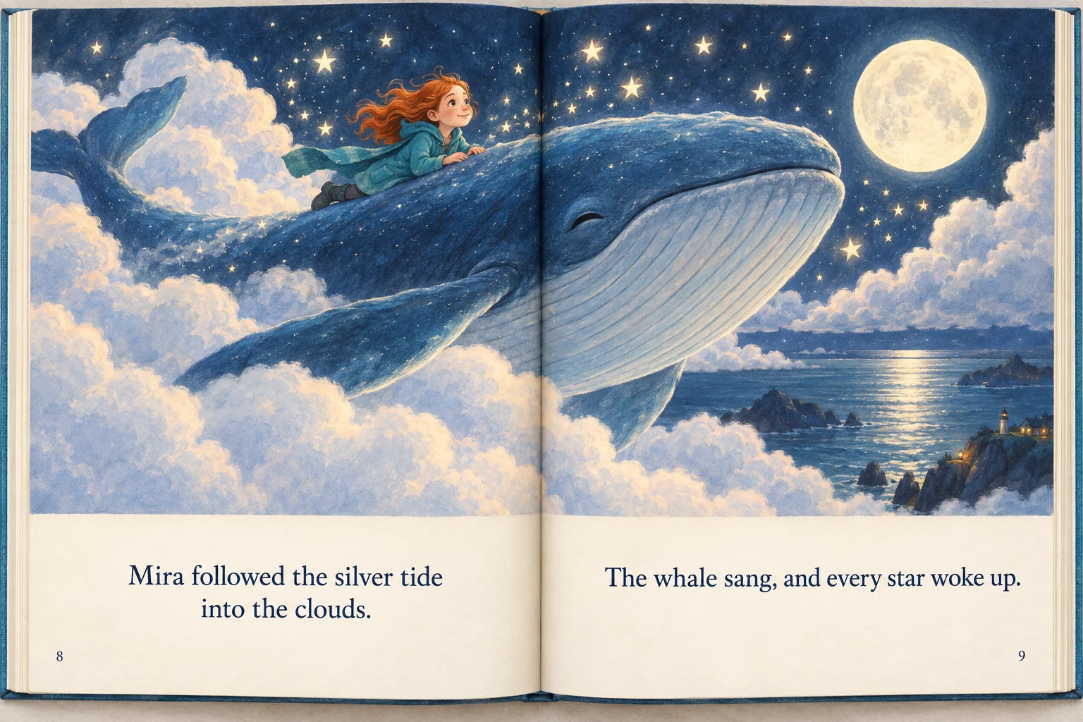 Mira and the Cloud Whale interior spread with story text