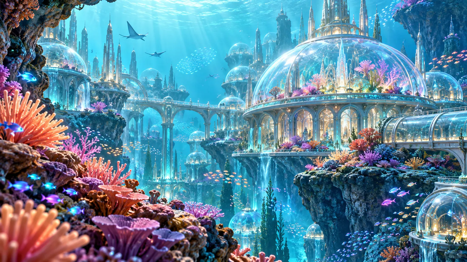 Luminous underwater coral city